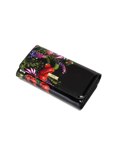PEONY LARGE PATENT LEATHER WALLET WITH RFID - FLORAL PRINT