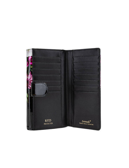 PEONY LARGE PATENT LEATHER WALLET WITH RFID - FLORAL PRINT