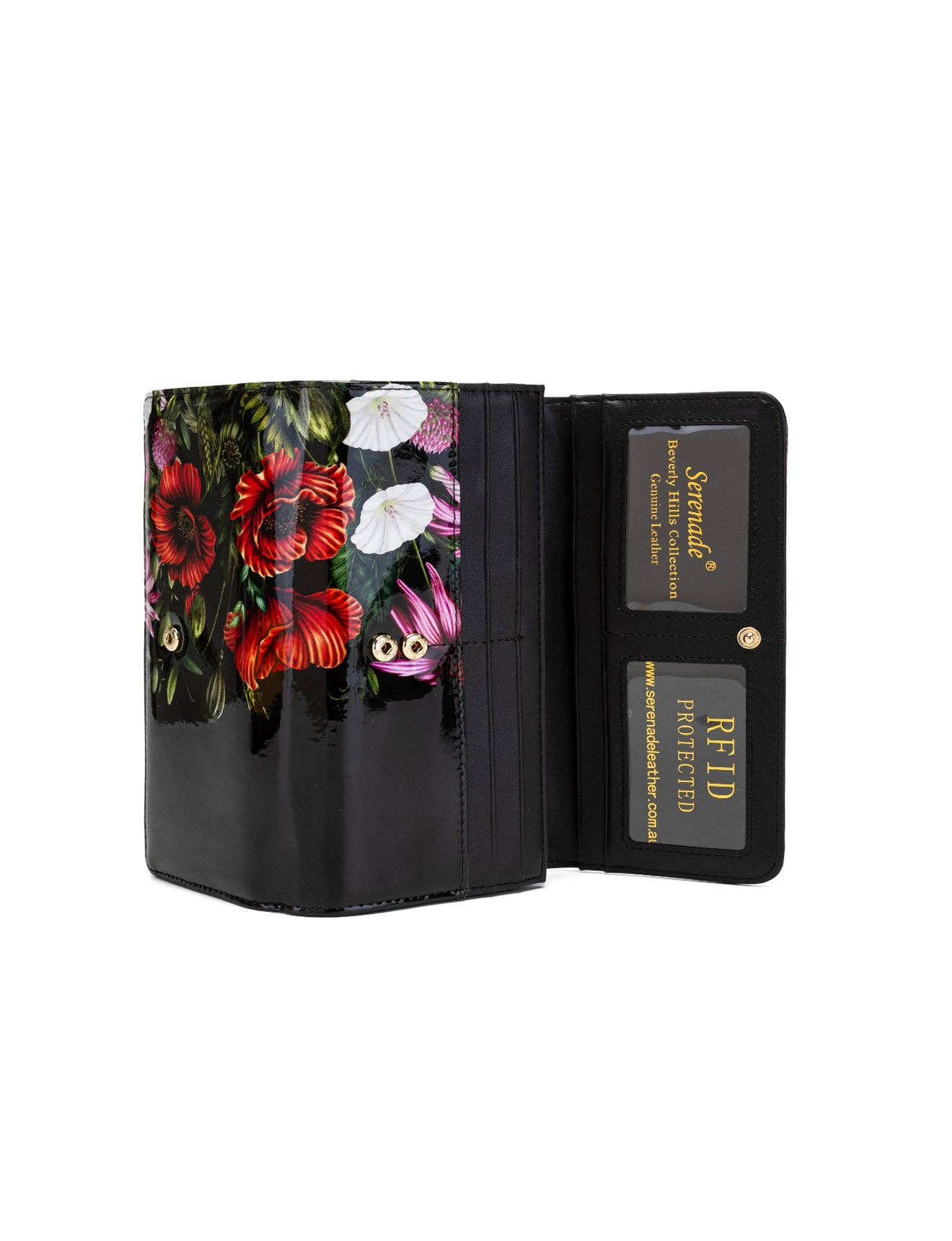 PEONY LARGE PATENT LEATHER WALLET WITH RFID - FLORAL PRINT
