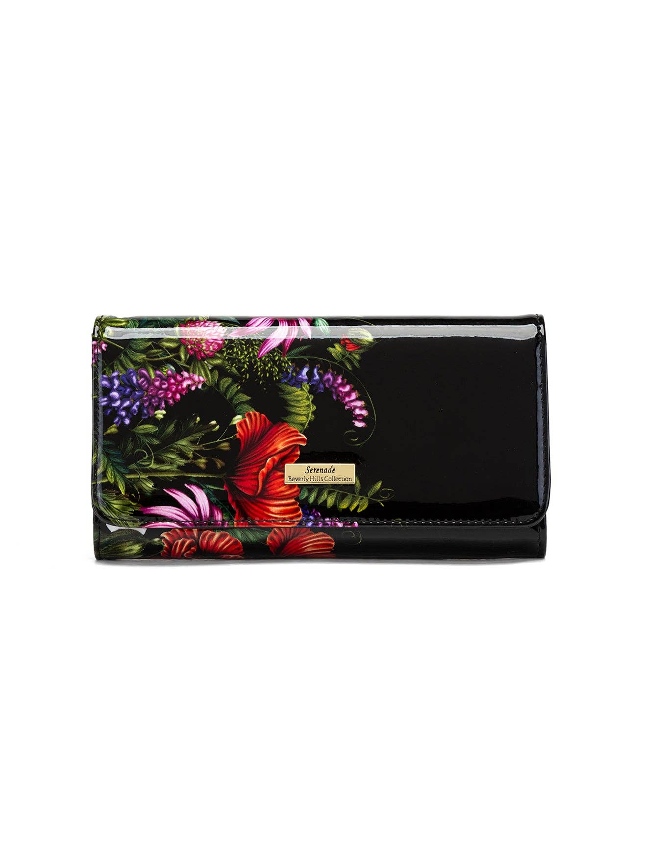PEONY LARGE PATENT LEATHER WALLET WITH RFID - FLORAL PRINT