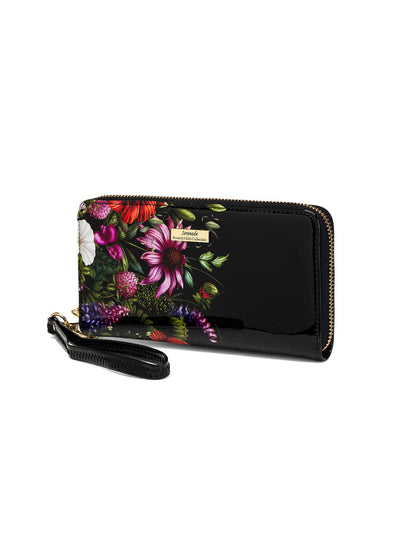 PEONY ZIP AROUND PATENT LEATHER WALLETS WITH RFID - FLORAL PRINT