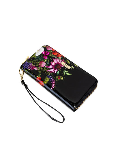 PEONY ZIP AROUND PATENT LEATHER WALLETS WITH RFID - FLORAL PRINT
