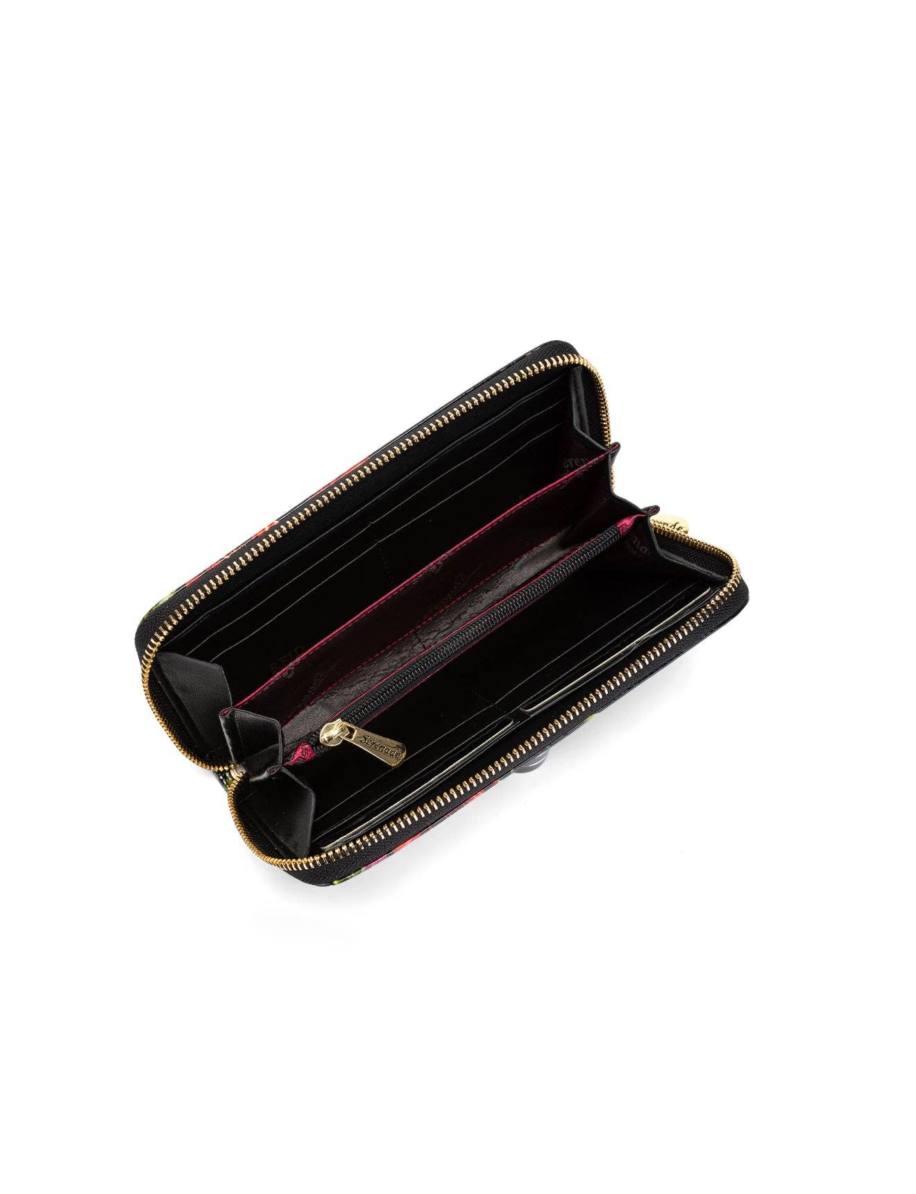 PEONY ZIP AROUND PATENT LEATHER WALLETS WITH RFID - FLORAL PRINT