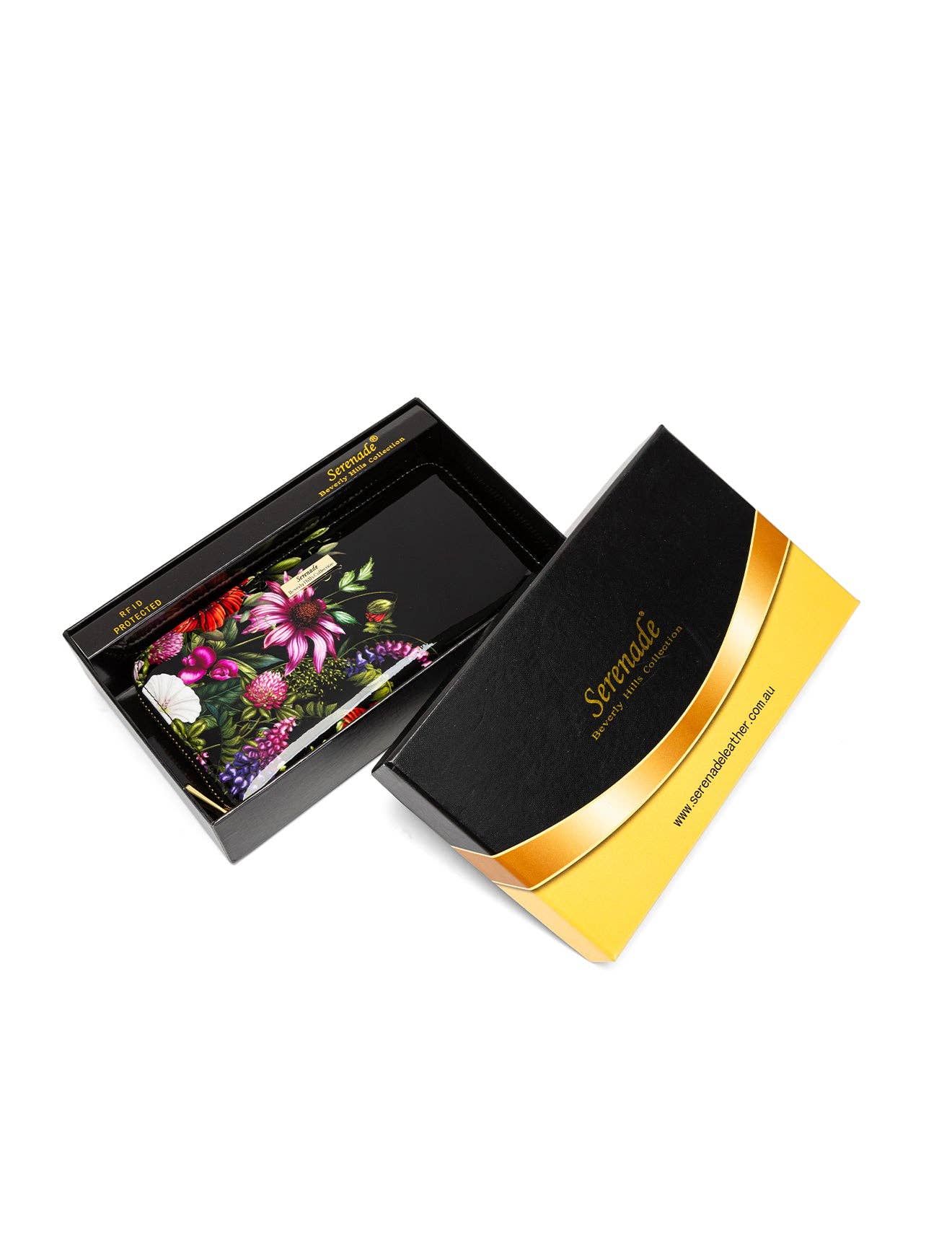 PEONY ZIP AROUND PATENT LEATHER WALLETS WITH RFID - FLORAL PRINT