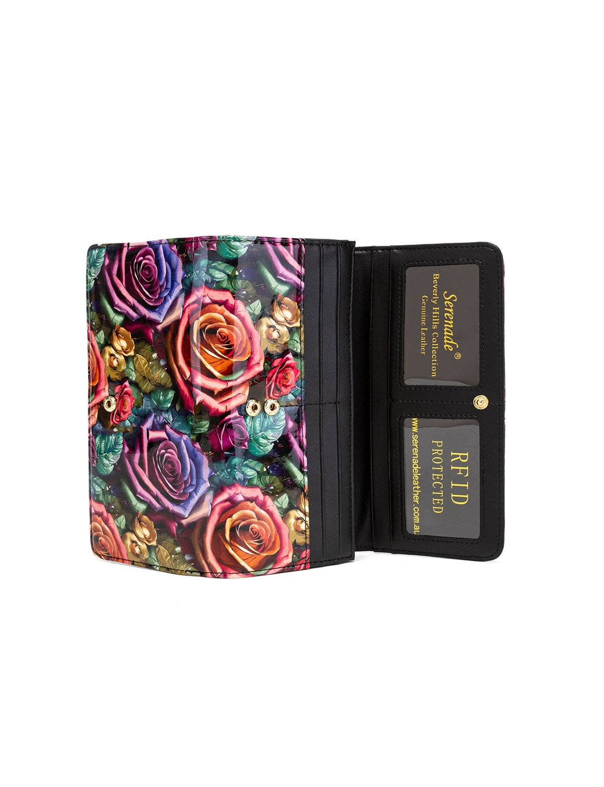 Rosetta Large Patent Leather Wallet with RFID Protection – Rose Print