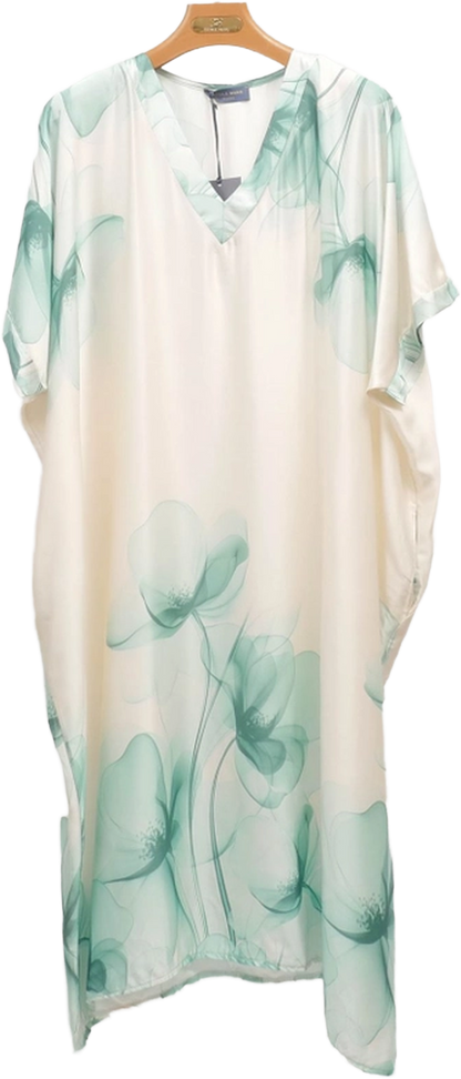 Satin midi dress with floral print Water Green
