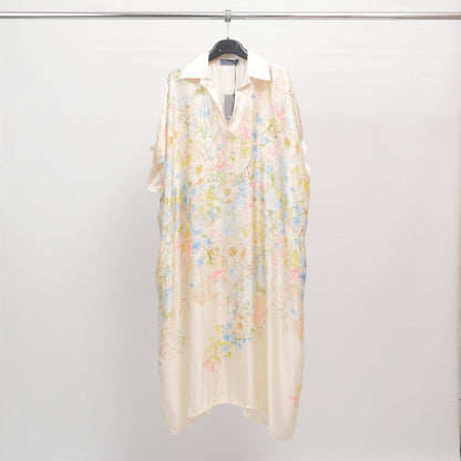 Satin midi dress with watercolour floral print