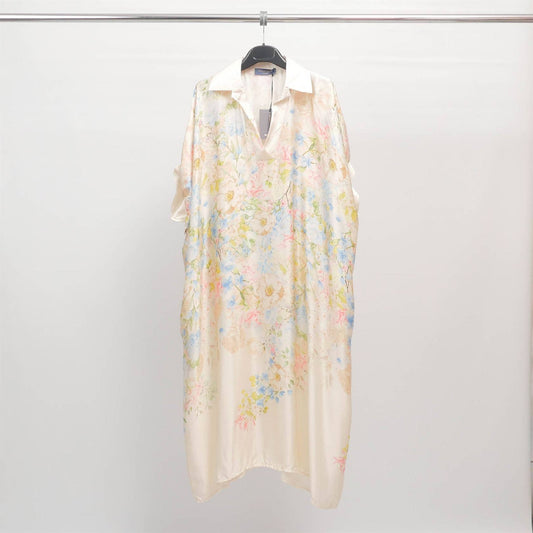Satin midi dress with watercolour floral print