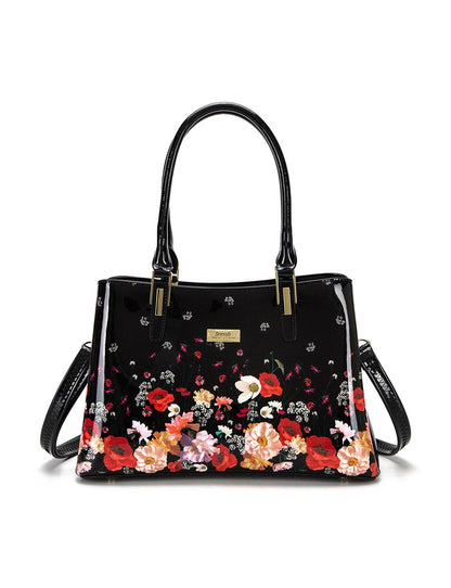 Serenade Clara Patent Leather Handbag – Floral Border Elegance