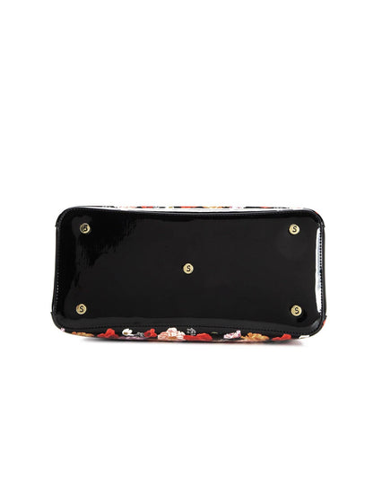 Serenade Clara Patent Leather Handbag – Floral Border Elegance