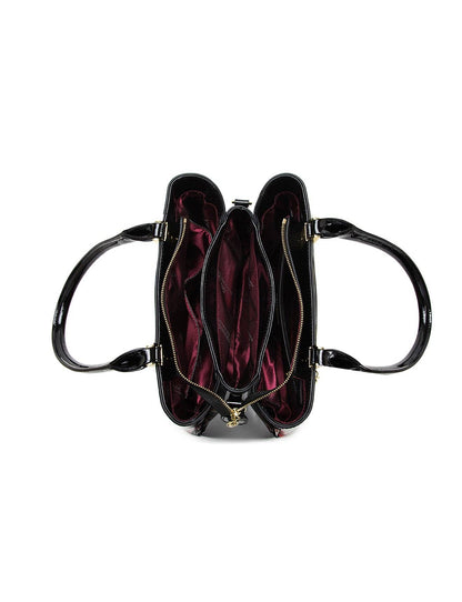 Serenade Clara Patent Leather Handbag – Floral Border Elegance