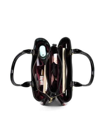 Serenade Clara Patent Leather Handbag – Floral Border Elegance