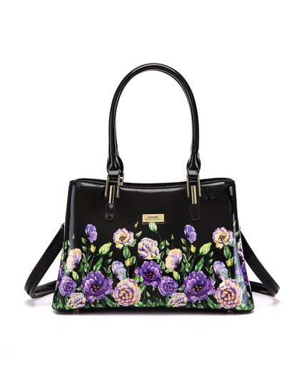 Serenade Dizzy Lizzy Patent Leather Handbag – Floral Border Design