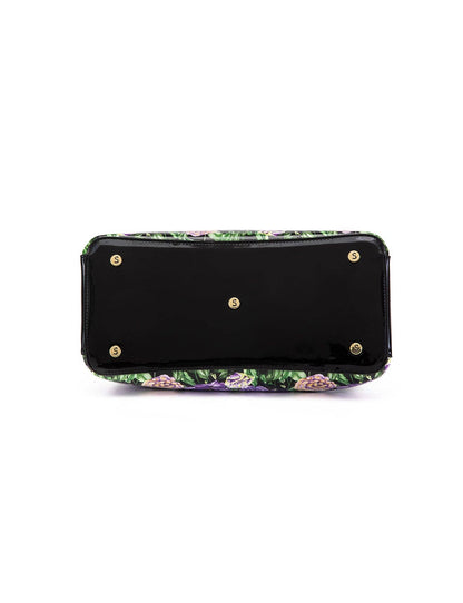 Serenade Dizzy Lizzy Patent Leather Handbag – Floral Border Design