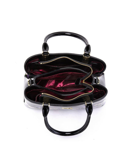 Serenade Dizzy Lizzy Patent Leather Handbag – Floral Border Design