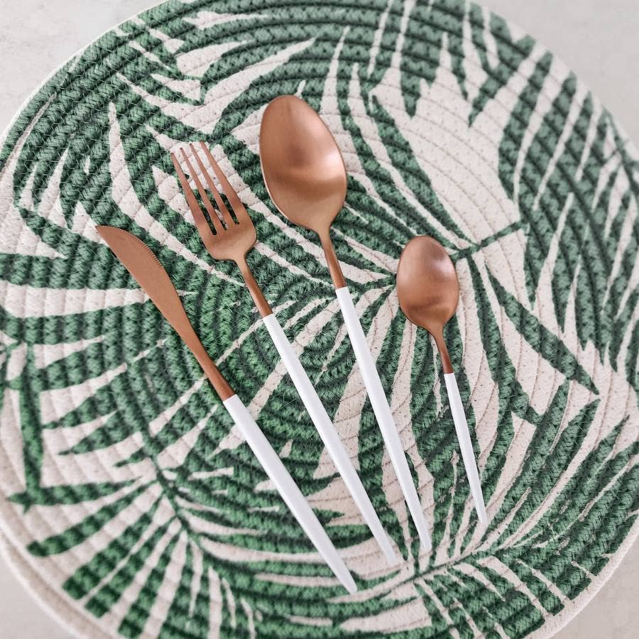 White and Copper Cutlery (Set of 16)