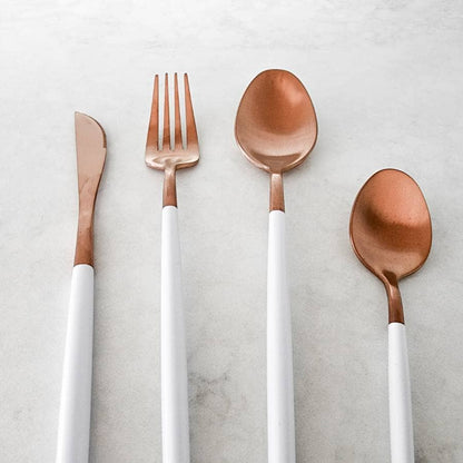 White and Copper Cutlery (Set of 16)