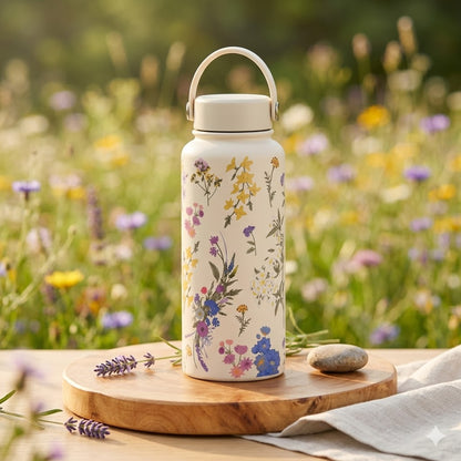 Wildflower Botanical Insulated Water Bottle 1000ml | Stainless Steel Travel Tumbler Gift