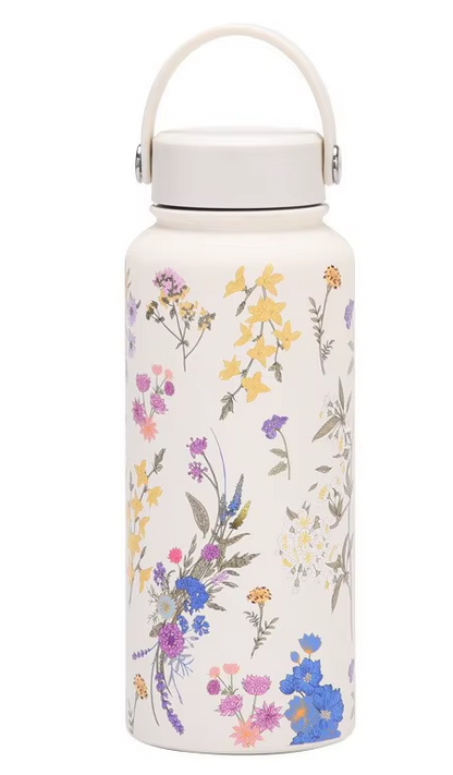 Wildflower Botanical Insulated Water Bottle 1000ml | Stainless Steel Travel Tumbler Gift