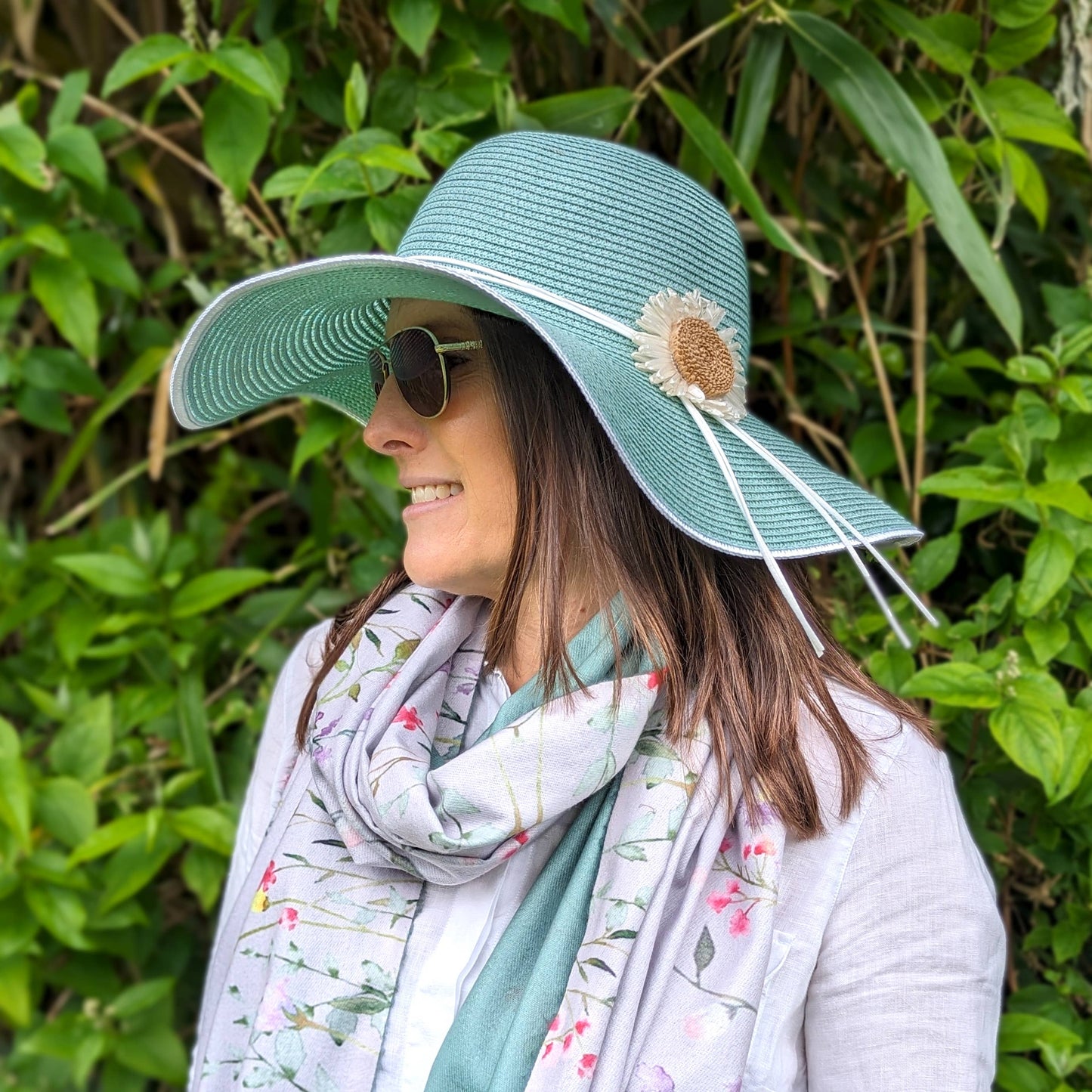 Foldable Bold Daisy Wide Brim Hat - Light Green (57cm)