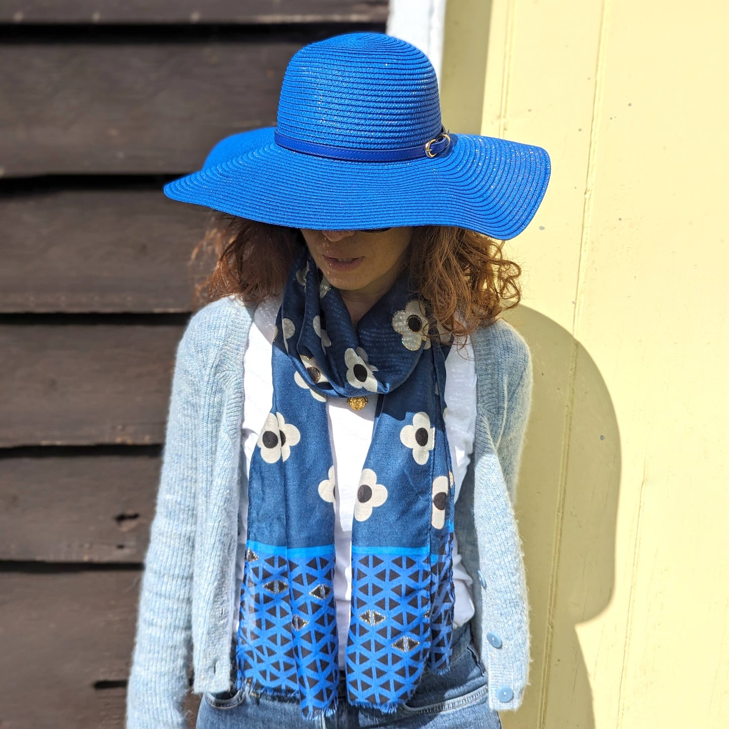 Foldable Bright and Bold Wide Brim Hat - Azure Blue (57cm)