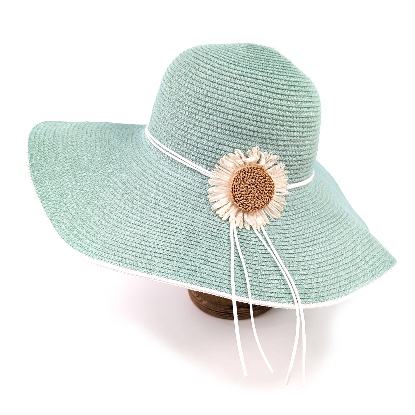 Foldable Bold Daisy Wide Brim Hat - Light Green (57cm)