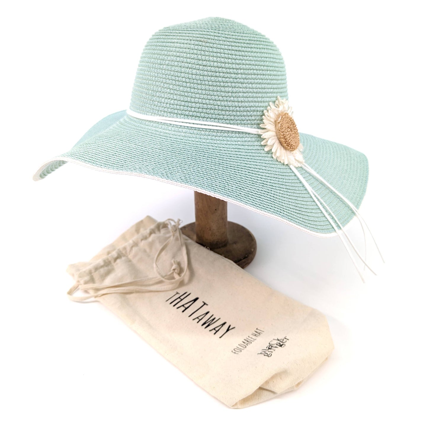 Foldable Bold Daisy Wide Brim Hat - Light Green (57cm)
