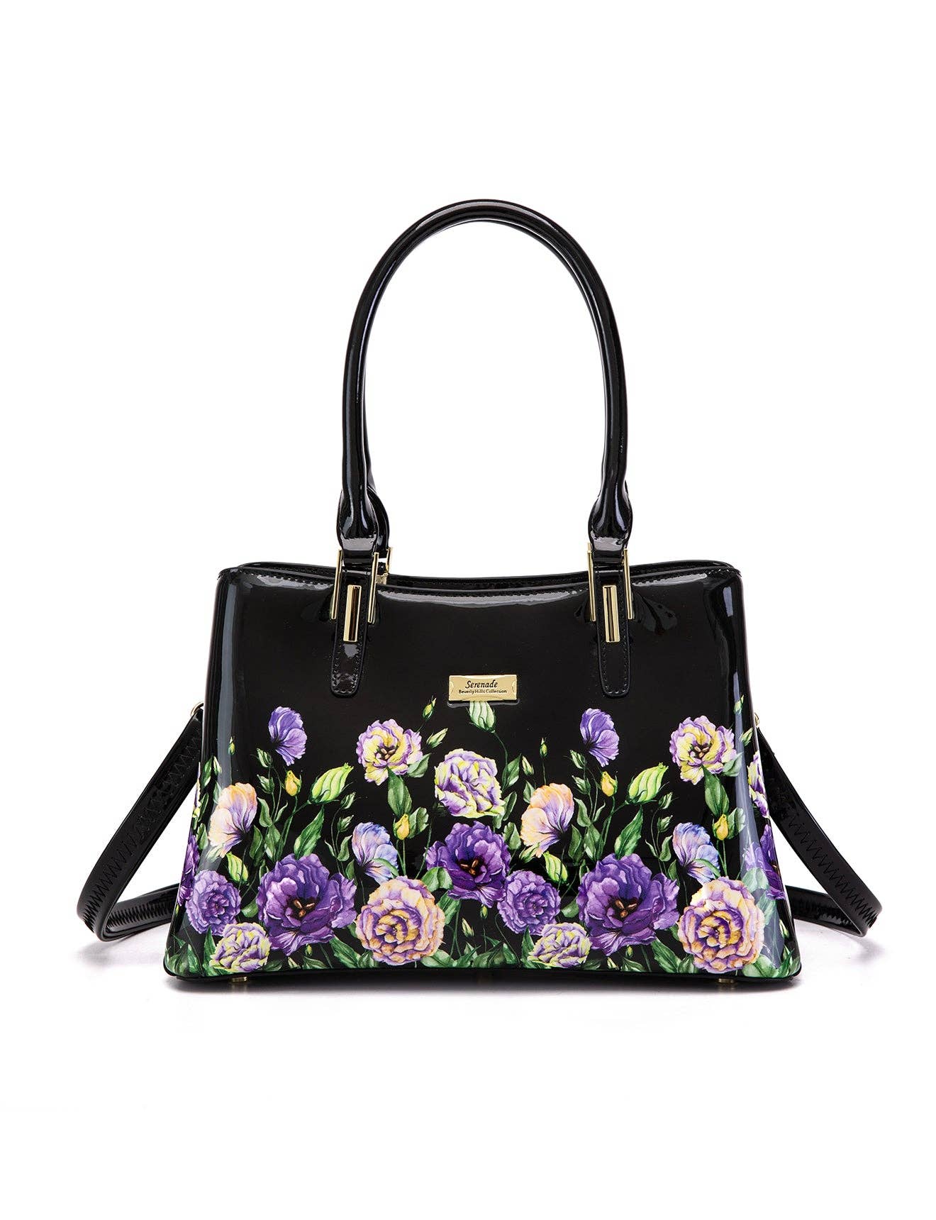 Serenade Dizzy Lizzy Patent Leather Handbag – Floral Border Design