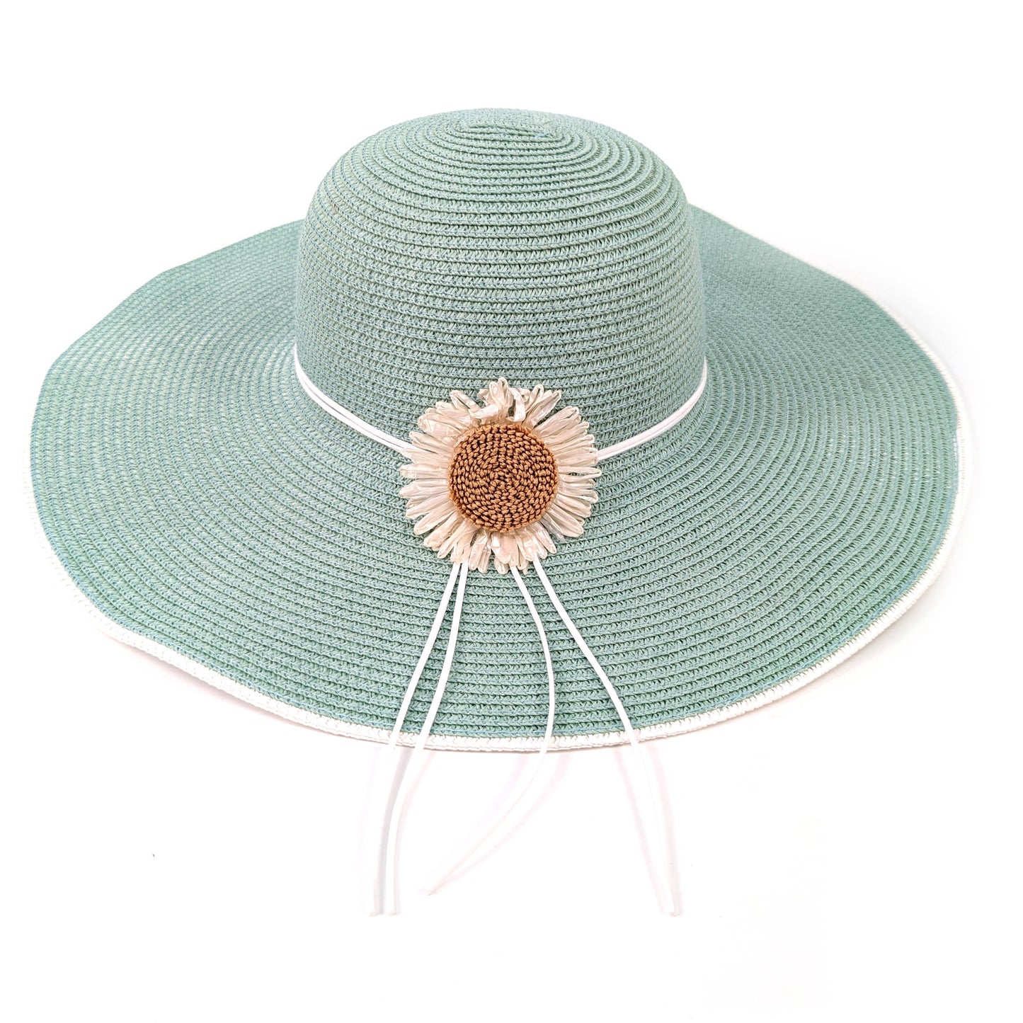 Foldable Bold Daisy Wide Brim Hat - Light Green (57cm)