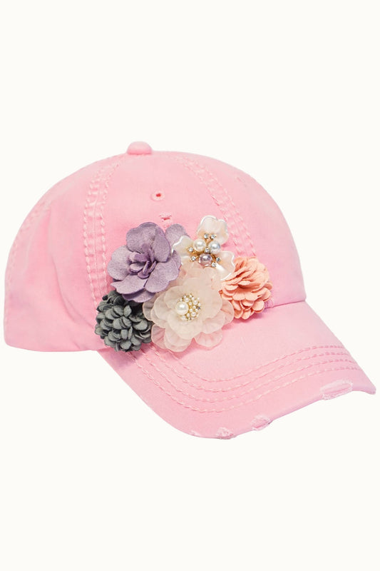 Floral Bouquet Bejeweled Cap | Adjustable Women's Baseball Hat