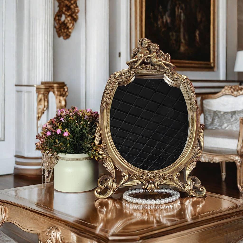 Baroque-Style Gold Angel Mirror