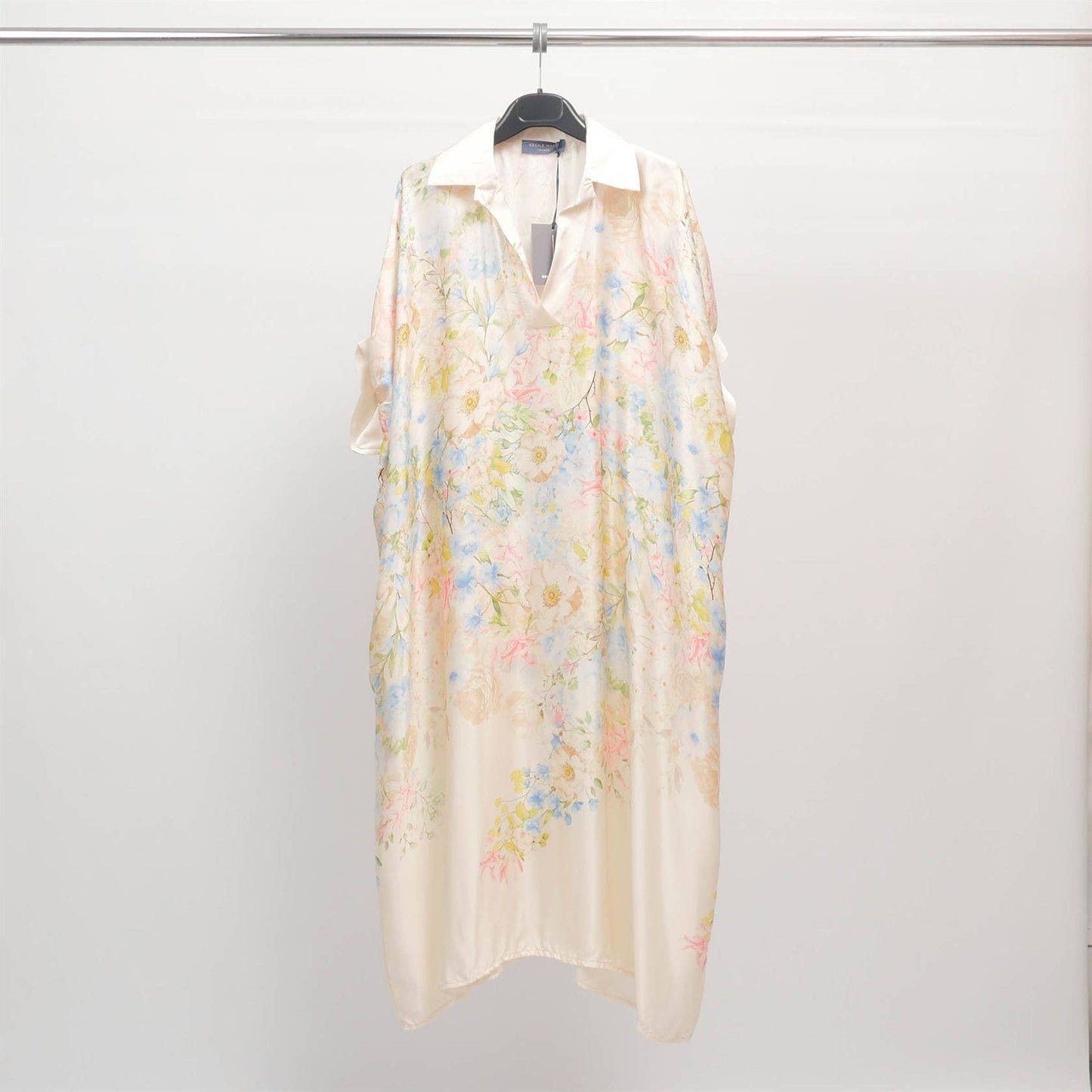 Satin midi dress with watercolour floral print