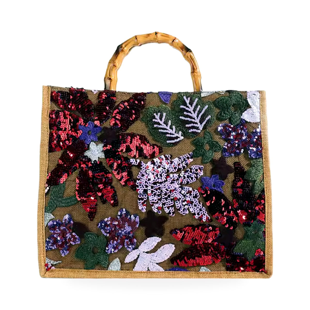 Botanical Bloom Embroidered Jute Tote