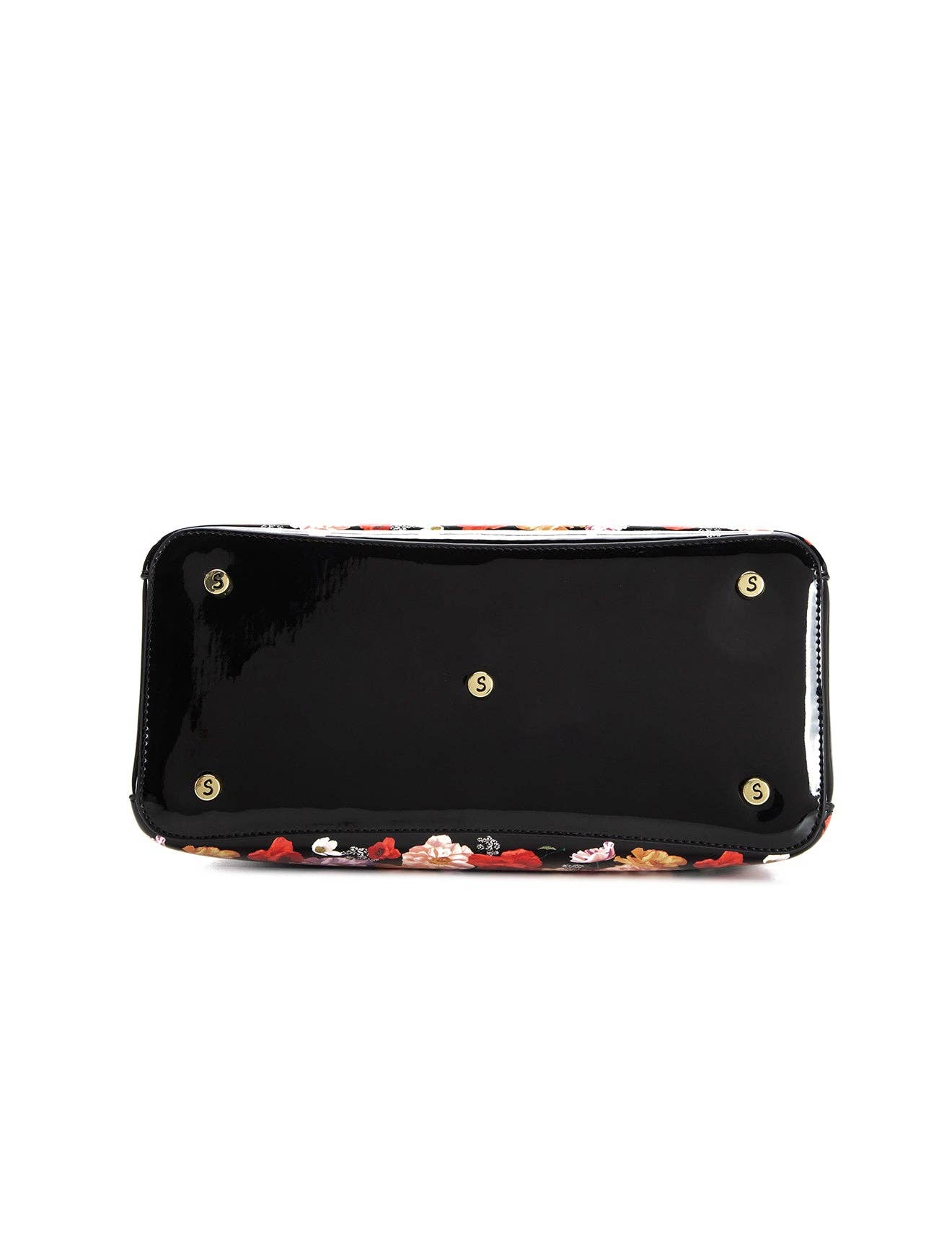 Serenade Clara Patent Leather Handbag – Floral Border Elegance