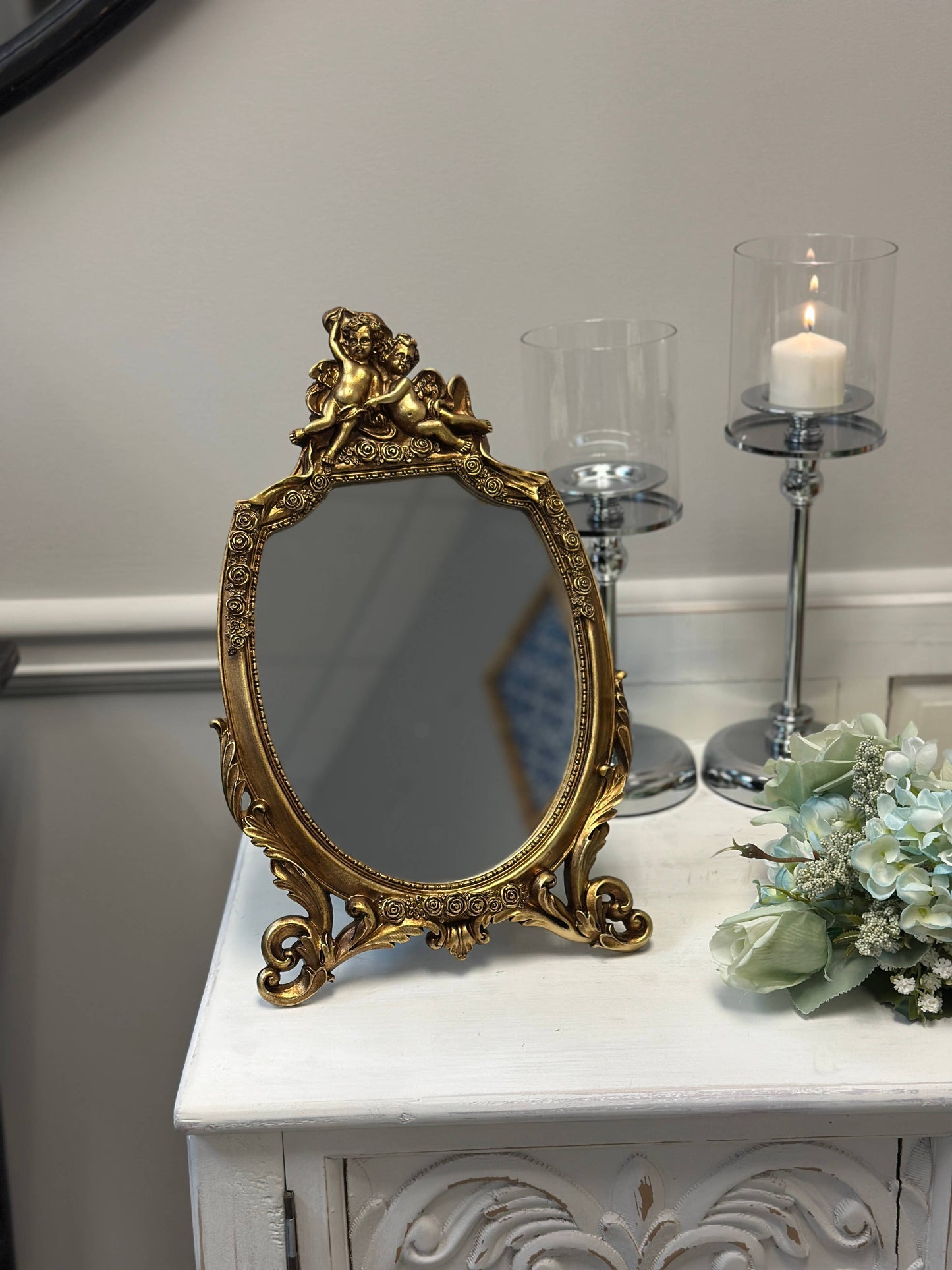 Baroque-Style Gold Angel Mirror