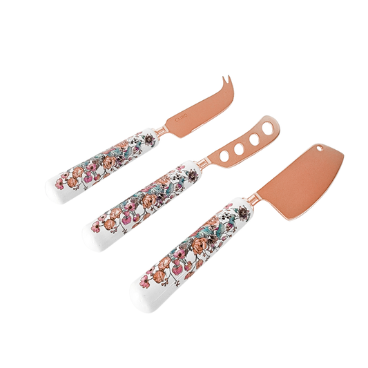 Floral 3 Piece Cheese Knife Set