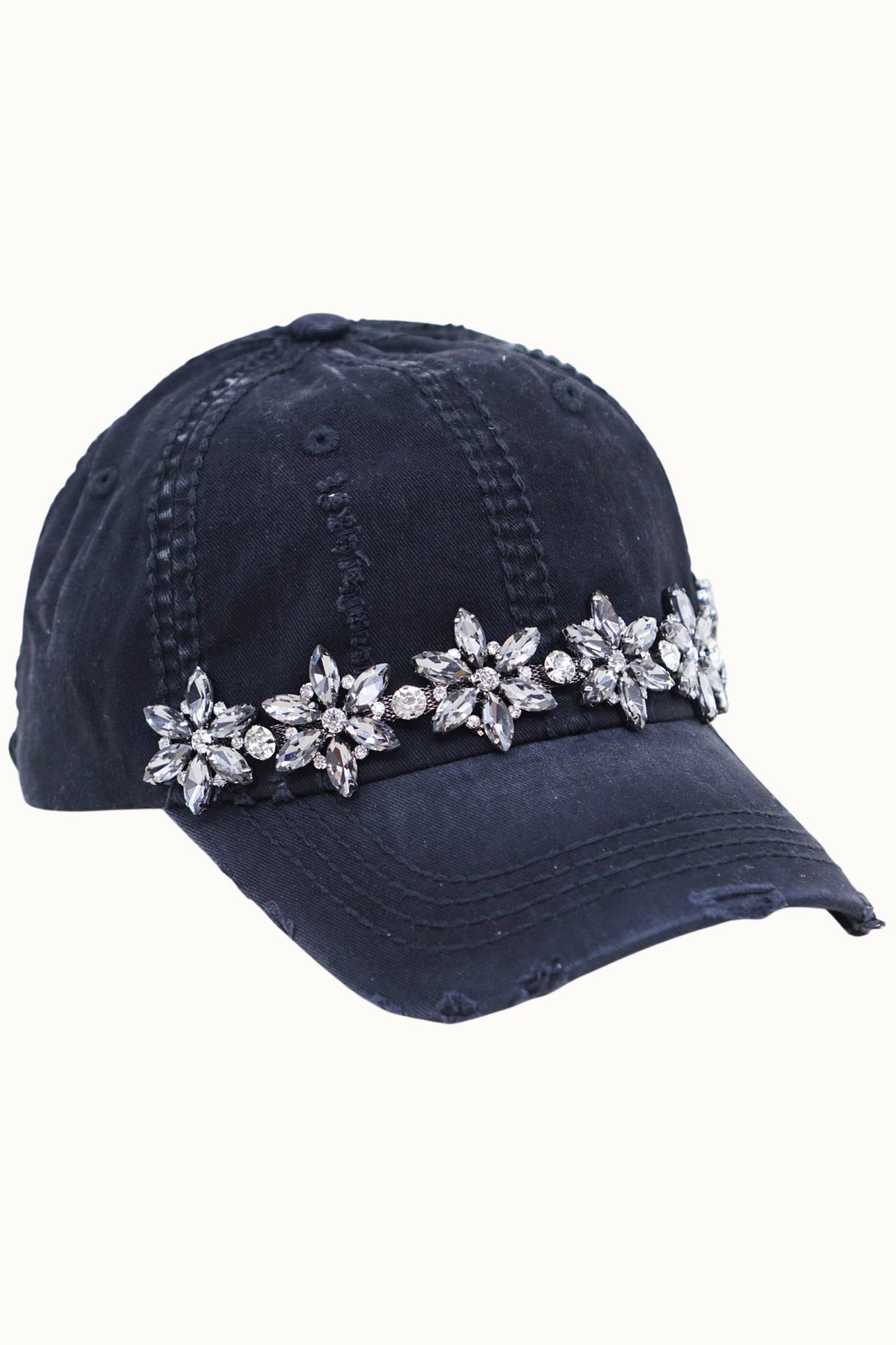 Olive & Pique Bejeweled Bling Glitz Distressed Cap | Adjustable Women's Hat