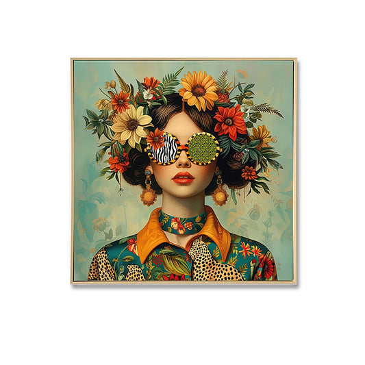 Evelyn – Sunflower Muse Framed Canvas | 70 × 70 cm