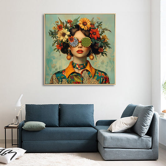 Evelyn – Sunflower Muse Framed Canvas | 70 × 70 cm