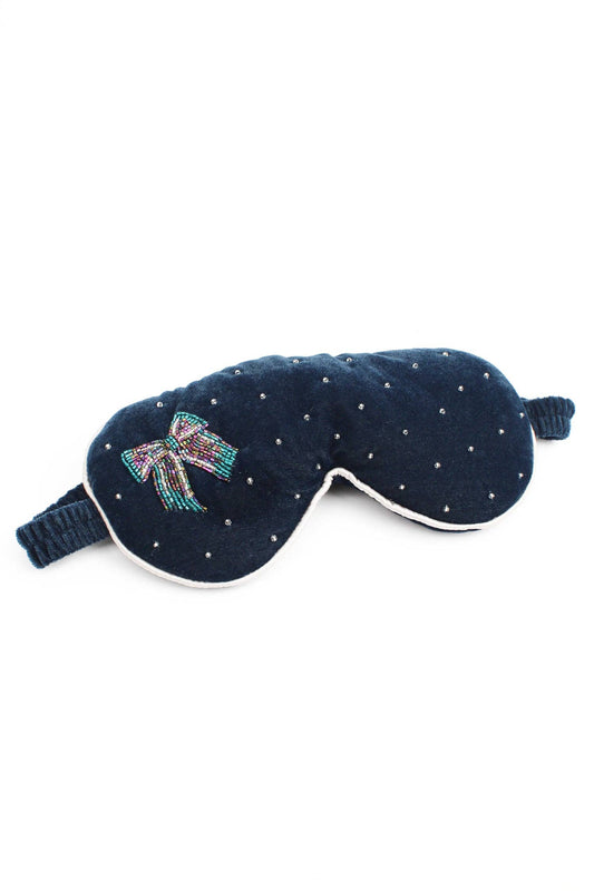 Navy Velvet Eye Mask – Beaded Bow