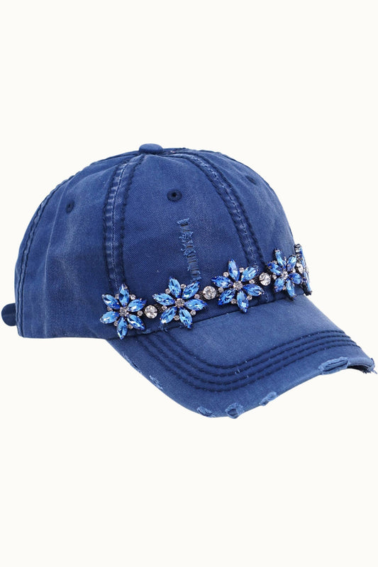 Olive & Pique Bejeweled Bling Glitz Distressed Cap | Adjustable Women's Hat