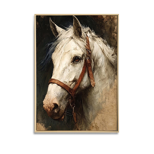 Horse – White Stallion Framed Canvas | 60 × 90 cm