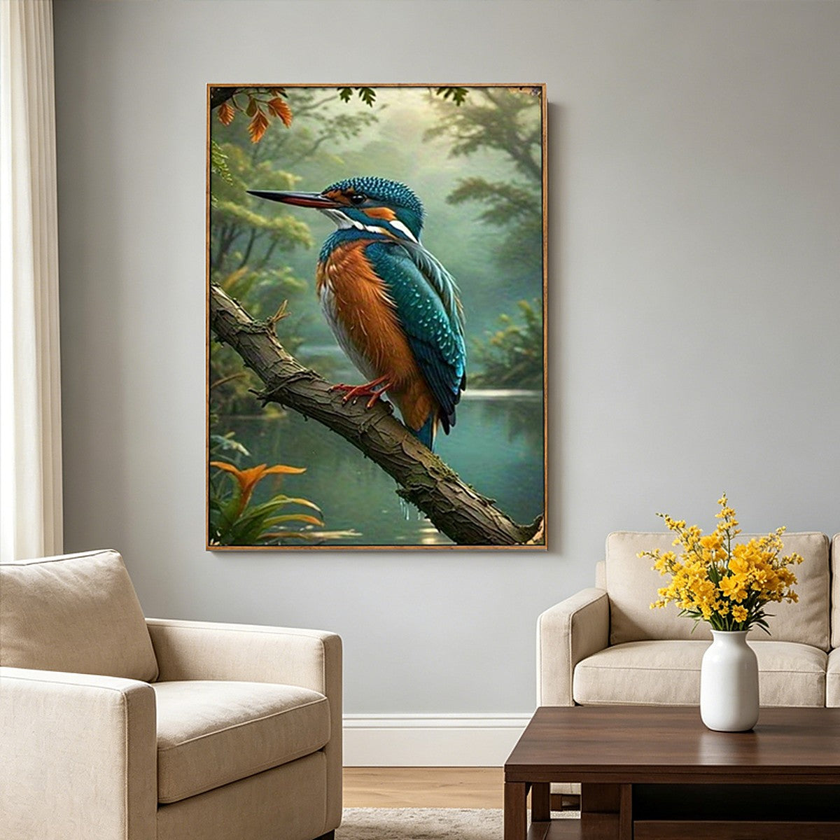 Kingfisher – Forest Jewel Framed Canvas | 60 × 90 cm